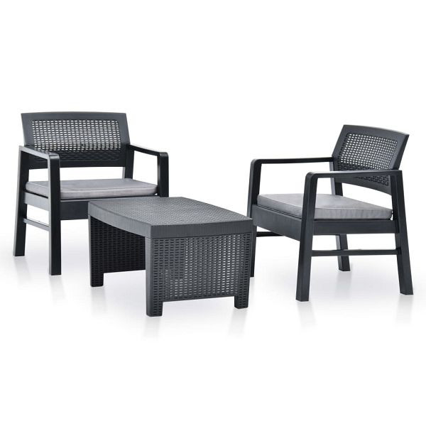 vidaXL 3-tlg. Garten-Lounge-Set Kunststoff Anthrazit, 48824