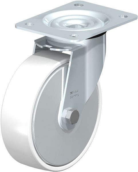 Blickle LE-PO 160G-FA Stahlblech-Lenkrolle mit Anschraubplatte, Polyamid, Weiß, 749572