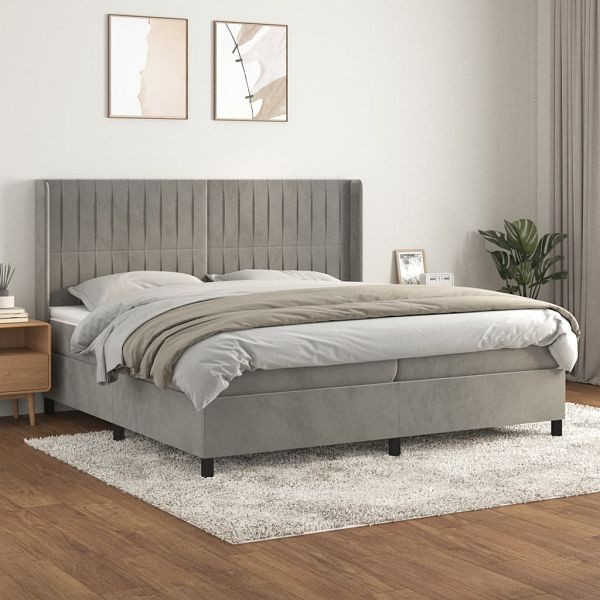vidaXL Boxspringbett mit Matratze Hellgrau 200x200 cm Samt, 3132819