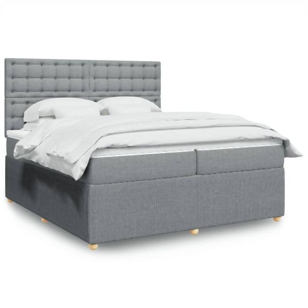 vidaXL Boxspringbett mit Matratze Hellgrau 200x200 cm Stoff, 3294477