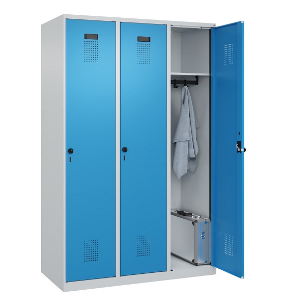 C+P Spind Evolo PLUS, 3 Abteile, 1850x1200x500mm, 7035/5012, Verschluss Drehriegel, Ablageböden 3, 049000-32 S10007