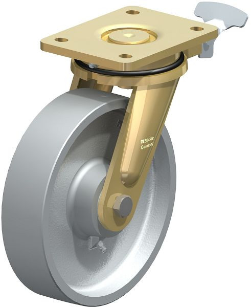 Blickle LS-G 200K-ST Stahlgeschweißte Schwerlast-Lenkrolle, schwere Drehkranz-Ausführung mit Feststeller, Guss, Grau, 72090