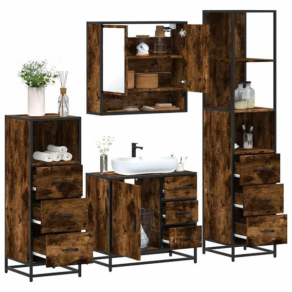vidaXL 4-tlg. Badmöbel-Set Räuchereiche Holzwerkstoff, 3301287