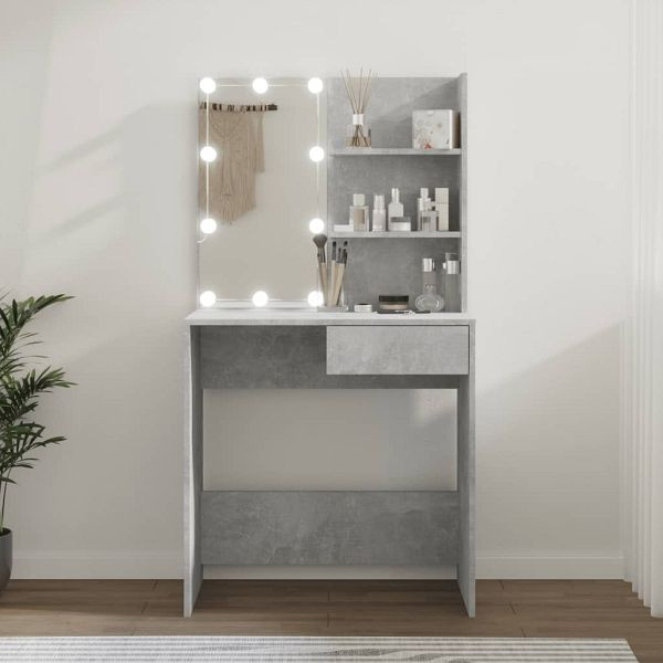 vidaXL Schminktisch mit LED Betongrau 74,5x40x141 cm, 808805