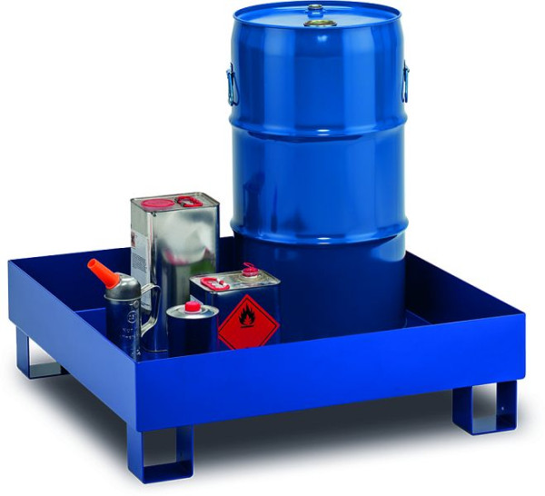 Cemo Auffangwanne Typ SW65/4, RAL 5002, ohne Gitterrost, Stahl, 60 Liter, 4 Fässer, 11475