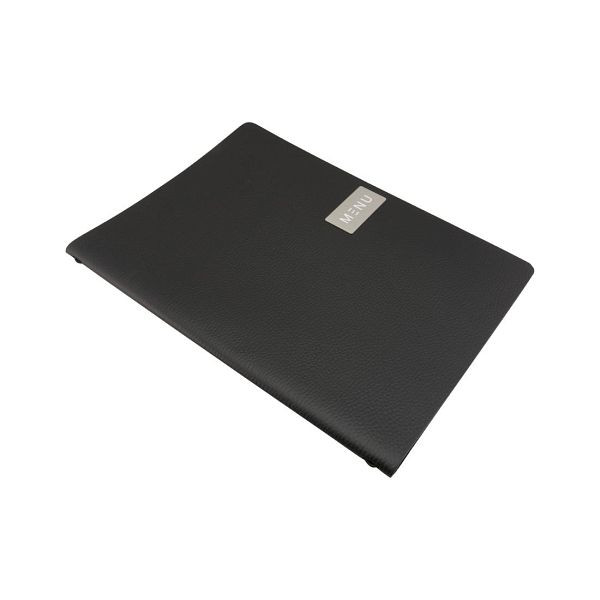 Securit Leder, A4 Menübucheinband in schwarz, inkl. einer bedruckten Metallplatte mit "Menü", CU925