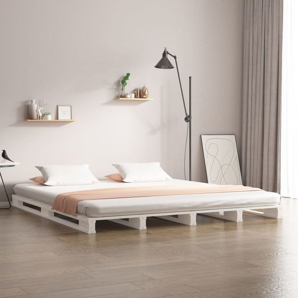vidaXL Palettenbett Weiß 140x190 cm Massivholz Kiefer, 821438