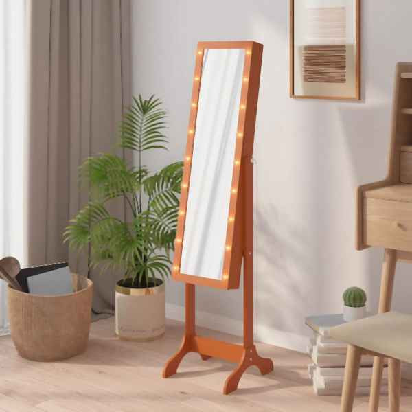 vidaXL Standspiegel mit LED 34x37x146 cm, Braun, 351768