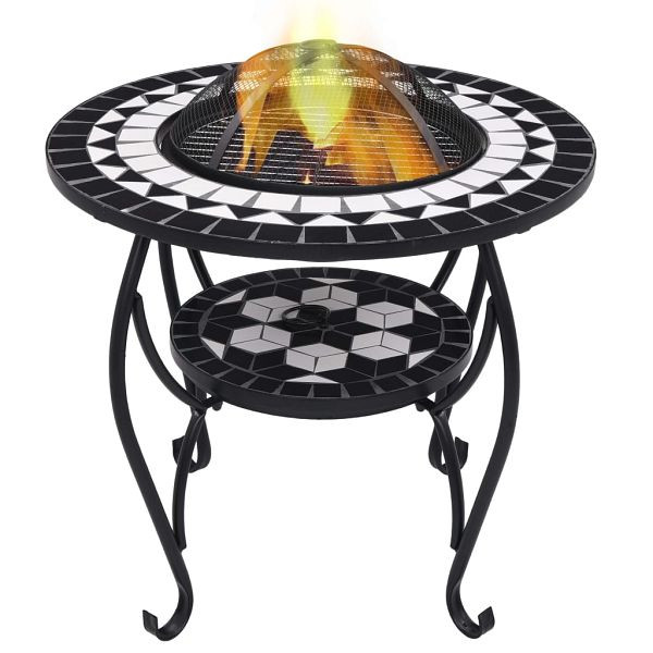 vidaXL Feuertisch Mosaik Keramik Schwarz und Weiß 68 cm, 46725