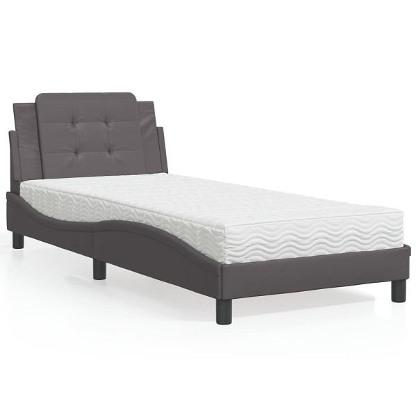 vidaXL Bett mit Matratze Grau 100x200 cm Kunstleder, 3208848