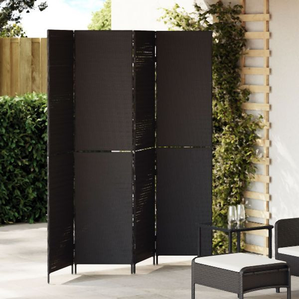 vidaXL Raumteiler 4 Paneele Faltbar Schwarz 195x180 cm Poly-Rattan, 42003672