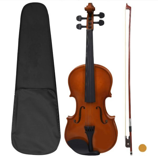 vidaXL Violine Komplettset mit Bogen und Kinnhalter Dunkles Holz 4/4, 70142