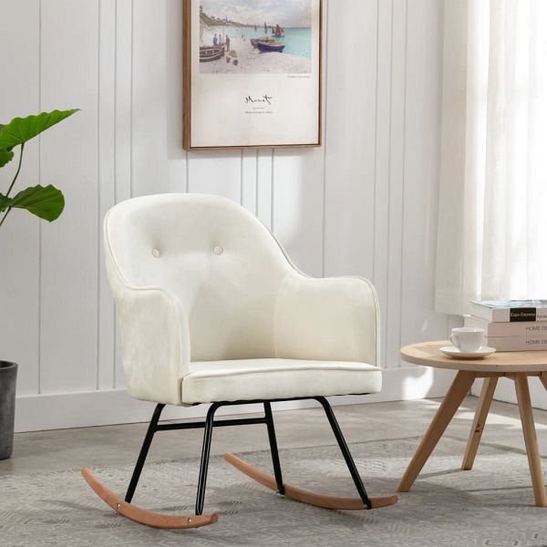 vidaXL Schaukelstuhl Cremeweiß Samt, Material: Samt, Buchenholz, Eisen, 289901