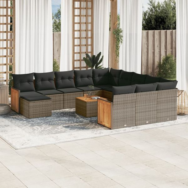 vidaXL 13-teilig Garten-Sofagarnitur mit Kissen Grau Poly Rattan, 3260674