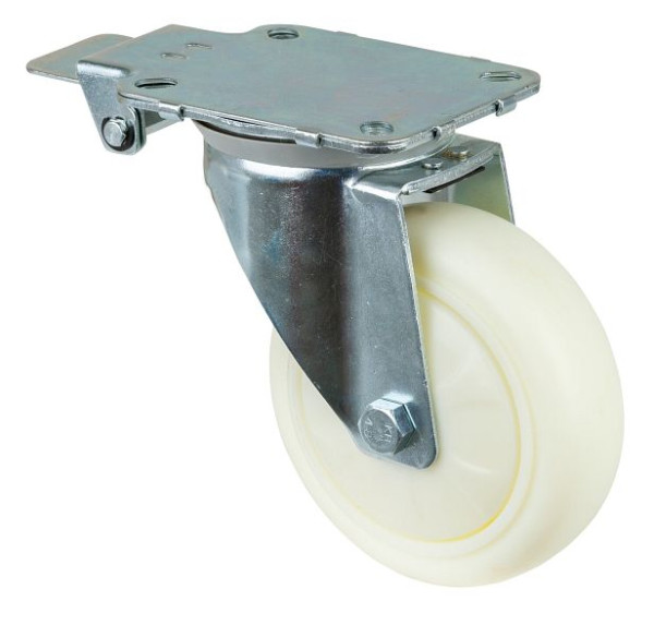 BS Rollen Lenkrolle mit Zentralfeststeller, Kunststoffrad, Kugellager, Platte, Durchmesser: 200 mm, L440.B15.201