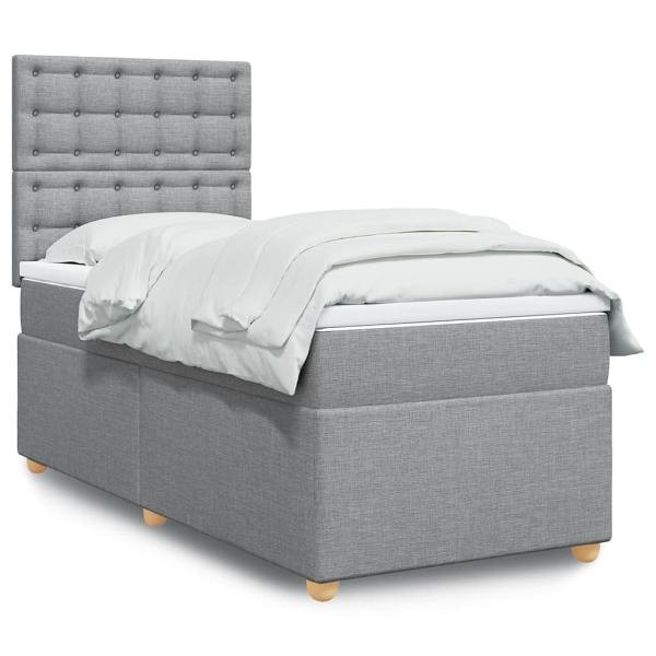 vidaXL Boxspringbett mit Matratze Hellgrau 90x200 cm Stoff, 3293477