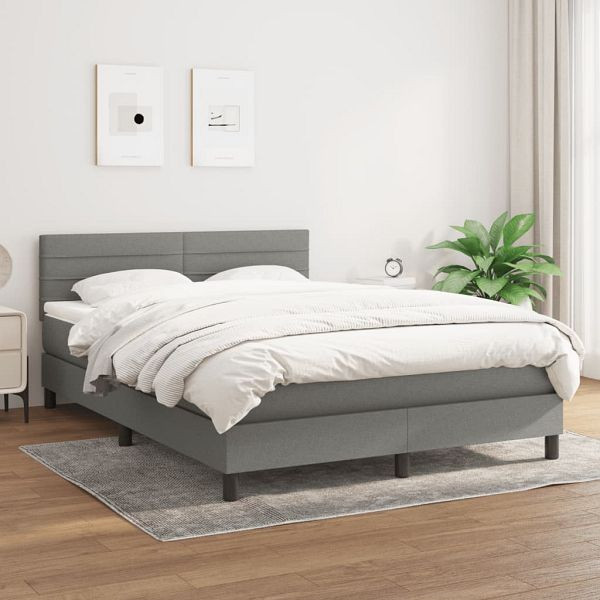 vidaXL Boxspringbett mit Matratze Dunkelgrau 140x200 cm Stoff, 3140138