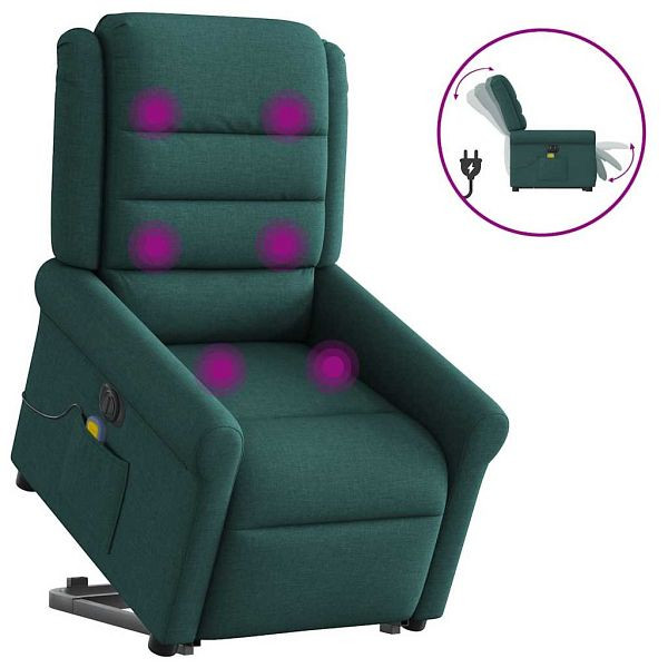 vidaXL Elektrischer Massagesessel mit Aufstehhilfe Dunkelgrün Stoff, 3303350