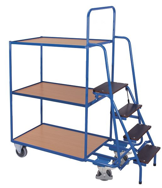 VARIOfit Kommissionierwagen mit 3 Ladeflächen, hoch, Außenmaße: 1.695 x 625 x 1.900 mm, RAL 5010 enzianblau, sw-600.616