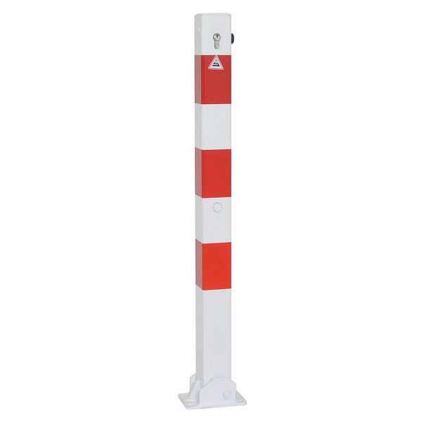 Schake Absperrpfosten Stahlrohr 70 x 70 mm umlegbar, weiß beschichtet, für Dübel Befestigung mit Bodenplatte, 470UZB