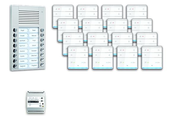 TCS Türkontrollsystem audio:pack AP für 16 Wohneinheiten, mit Außenstation PES 16 Klingeltasten, 16x Freisprecher ISW5010, Steuergerät, PPAF16-EN/01