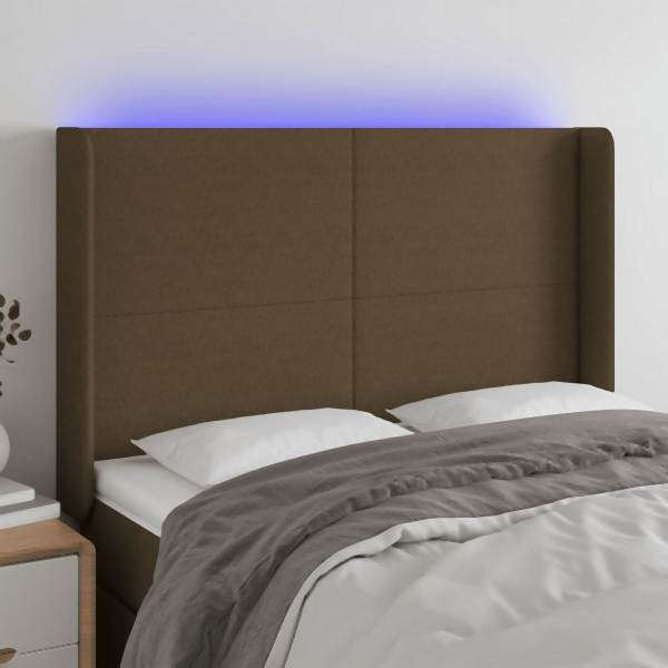 vidaXL LED Kopfteil Dunkelbraun 147x16x118/128 cm Stoff, 3123769