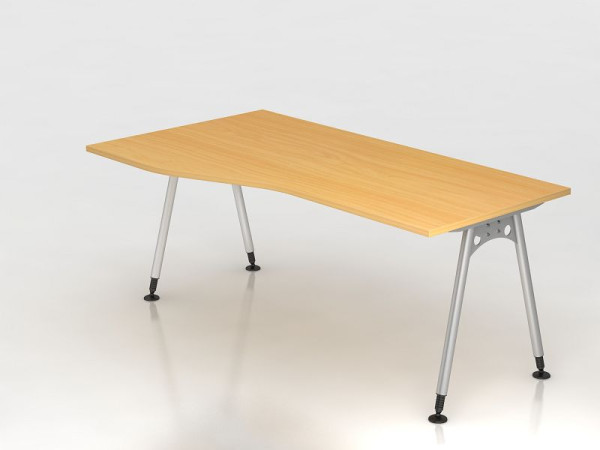 Hammerbacher Schreibtisch A-Fuß 180x100/80cm Buche, Freiform, links oder rechts montierbar, VAS18/6/S