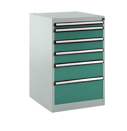 Manuflex Schubfachschrank BASETEC Stationär, Nutzhöhe 700 mm mit 6 Schubfächern, in graugrün HF 0001, SP1107.0001