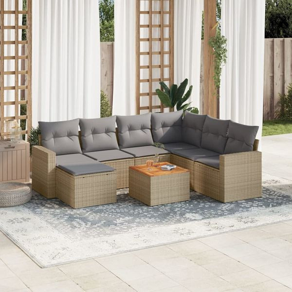 vidaXL 8-tlg. Garten-Sofagarnitur mit Kissen Beige Poly Rattan, 3224239