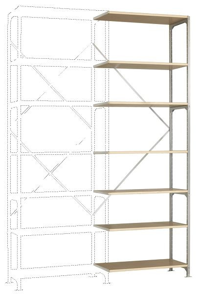 Manuflex Mittelschweres Fachboden-Steckregal Budget Anbauregal mit 7 Holzverbundböden, HxBxT = 3000 x 1000 x 500 mm, RB2245