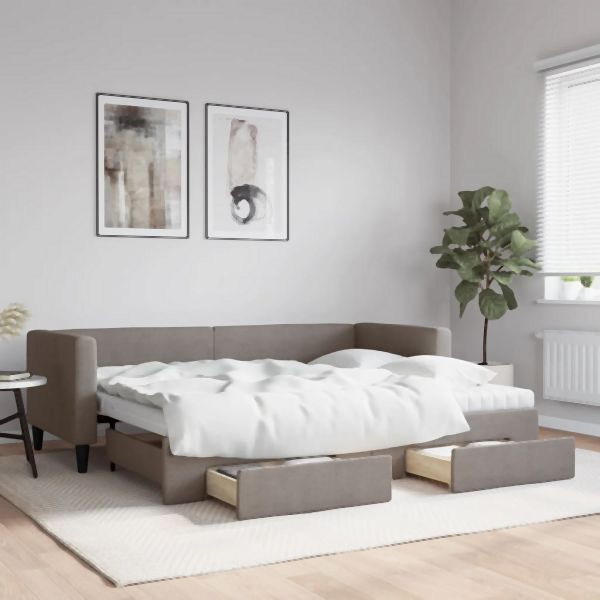 vidaXL Tagesbett Ausziehbar mit Schubladen Taupe 80x200 cm Stoff, 3196630