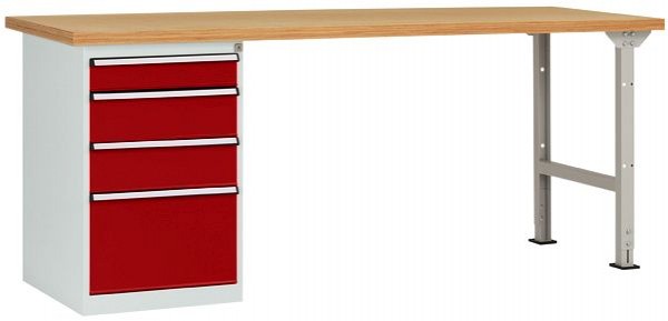 Manuflex Werkbanksystem COMBI Modell 5 mit Multiplexplatte, BxTxH = 2000 x 700 x 840 mm, Rubinrot, WC5110.3003