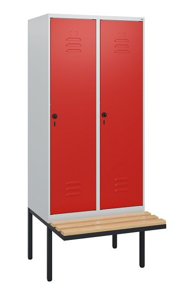 C+P Umkleidespind Classic PLUS, 2 Abteile, 1950x800x815mm, 7035/3020, Drehriegel, Buche-Sitzleisten, 0800405-22 S10002