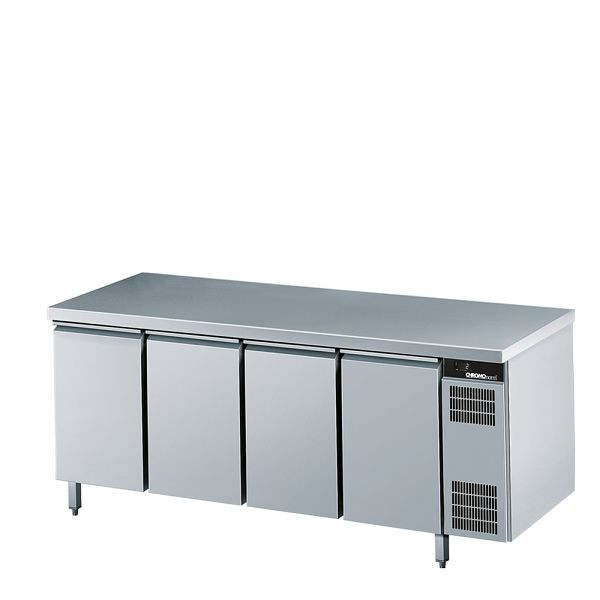 CHROMOnorm Kühltisch GN 1/1, 4 Türen, mit Tischplatte allseits ab, Zentralkühlung, CKTZK7411602