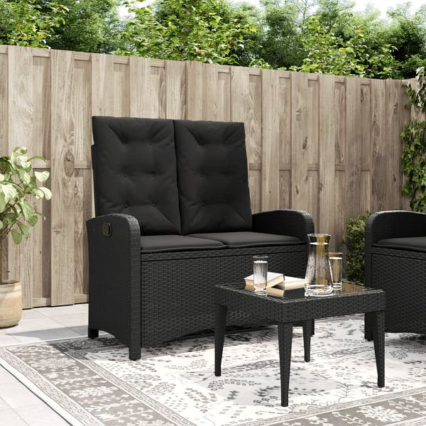 vidaXL Gartenbank Verstellbar mit Kissen Schwarz Poly Rattan, 368216