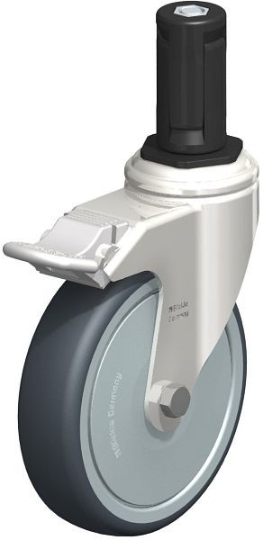Blickle LKRXA-TPA 126KD-11-FI-FK-EXR14 Edelstahl-Apparate-Lenkrolle mit Expander & Feststeller, Thermoplastisches Gummi-Elastomer, Grau, 853201