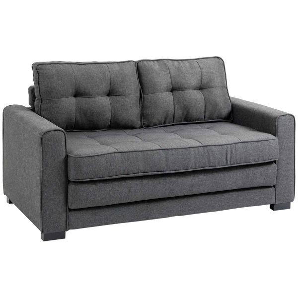 HOMCOM Schlafsofa Klappsofa 2-Sitzer Stoffsofa Leinen-Touch Gummiholz Grau, 839-233GY
