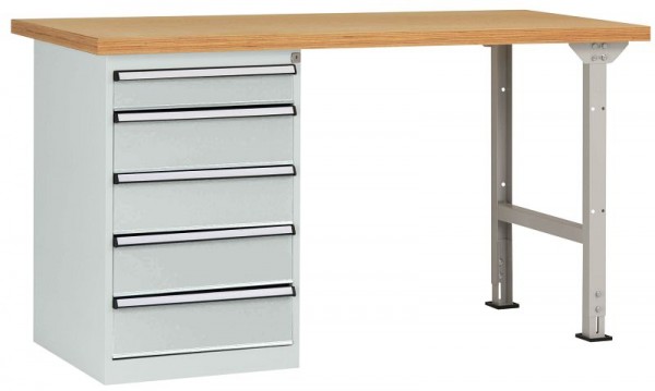 Manuflex Werkbanksystem COMBI Modell 4 mit Multiplexplatte, BxTxH = 1500 x 700 x 840 mm, Lichtgrau, WC5104.7035