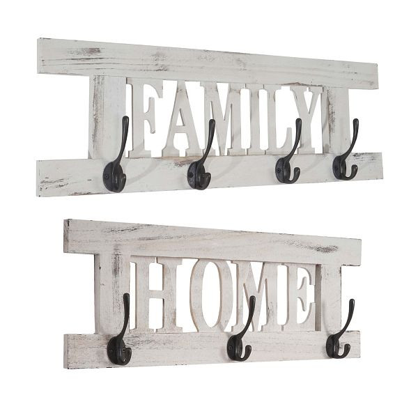 Mendler 2er Wandgarderoben Set HWC-C60 Home+Family Garderobenpaneel, Shabby-Look Vintage, weiß, shabby, 44991+44988