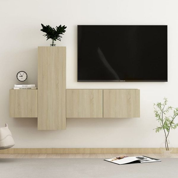 vidaXL 3-teilig TV-Schrank-Set Sonoma-Eiche Holzwerkstoff, 3078969