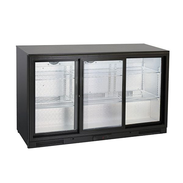 Gastro-Inox Barkühlschrank mit 3 Schiebetüren, 302 Liter, 3 Schiebetüren, Statische Kühlung mit Ventilator, 206.005