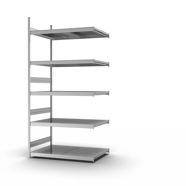 hofe Großfach-Anbauregal, 3000x800x1500 mm, 5 Fachebenen, verzinkt, 350 kg Fachlast, 2000 kg Feldlast, zweiseitige Bedienung, GZA30815B
