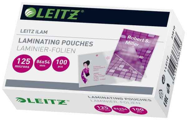 LEITZ 33810 Folientasche, Kreditkarte, glänzend, 125 mym, 100 Stück, 33810