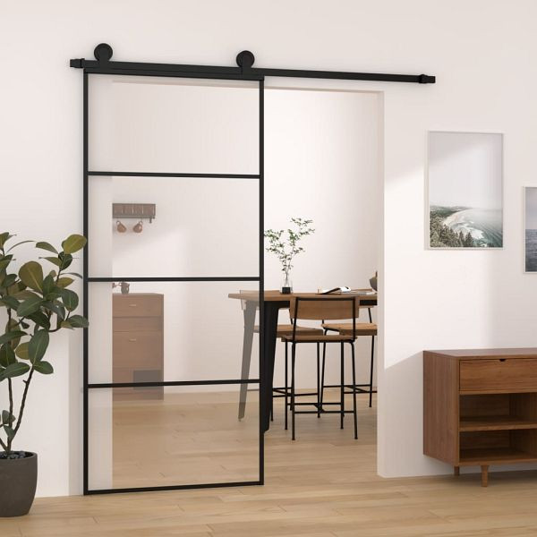 vidaXL Schiebetür mit Beschlag 90x205 cm ESG-Glas & Aluminium, 3152147