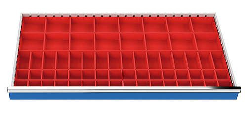 Bedrunka+Hirth Kleinteilekästen Set 64-teilig, R 48-24, Schubladennutzmaß 1200 x 600 mm, Blendenhöhen 100 / 125 mm, 1200 x 600 x 65 mm, 181BLH100