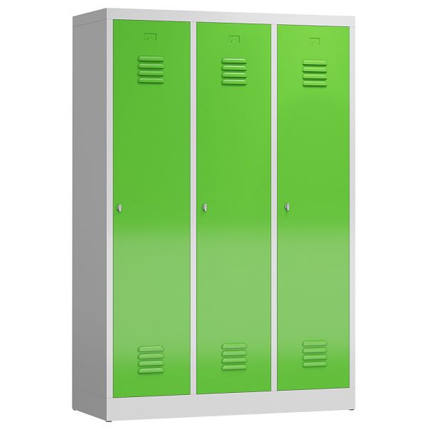 Lüllmann ClassiX Garderobenschrank, 3 Abteile mit S/W-Trennung, 1800 x 1185 x 500 mm, lichtgrau/gelbgrün, X-515135