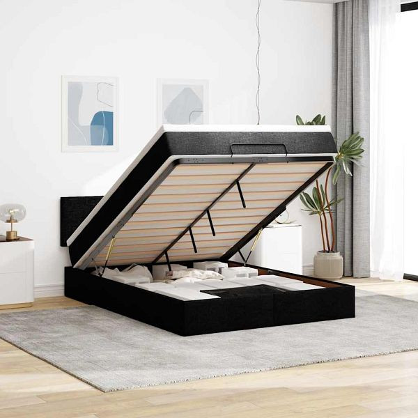 vidaXL Ottoman-Bett mit Matratze Schwarz 140x190 cm Stoff, 3311375