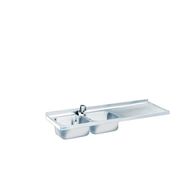 CHROMOnorm Spülenabdeckung mit 2 Becken, Tiefe 600mm Länge 1800mm, Becken links, ohne Beckenverkleidung, SA0618C2L00
