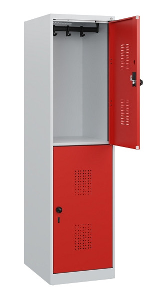 C+P Doppelstöckiger Spind Evolo PLUS, 2 Fächer, 1530x400x500mm, 7035/3020, Drehriegel, 0493005-12 S10005