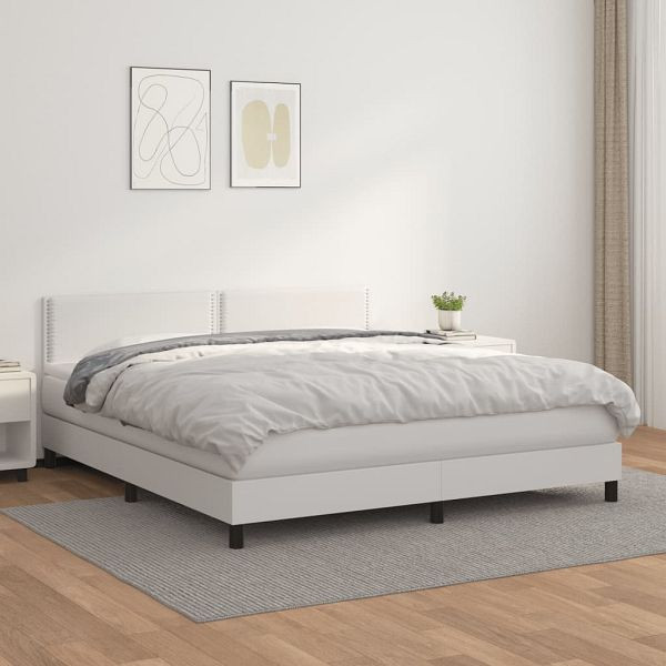 vidaXL Boxspringbett mit Matratze Weiß 180x200 cm Kunstleder, 3141078